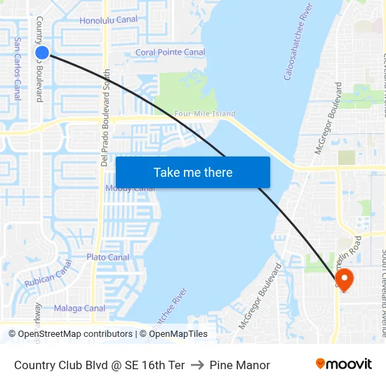 Country Club Blvd @ SE 16th Ter to Pine Manor map