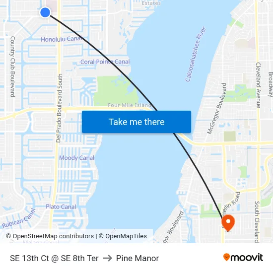 SE 13th Ct @ SE 8th Ter to Pine Manor map
