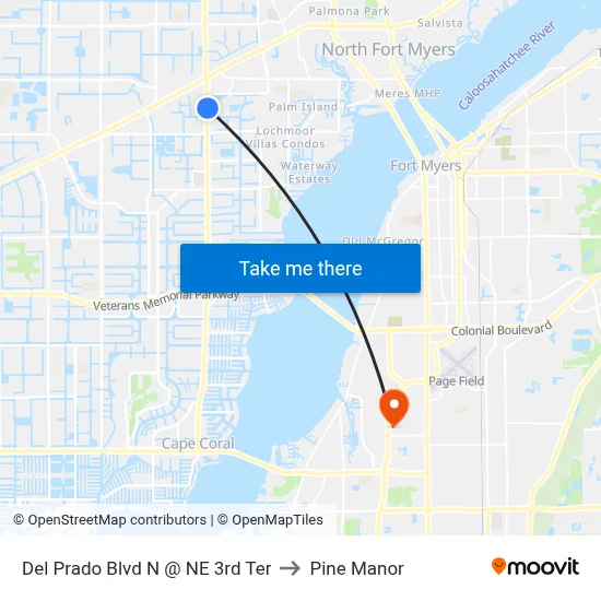 Del Prado Blvd N @ NE 3rd Ter to Pine Manor map