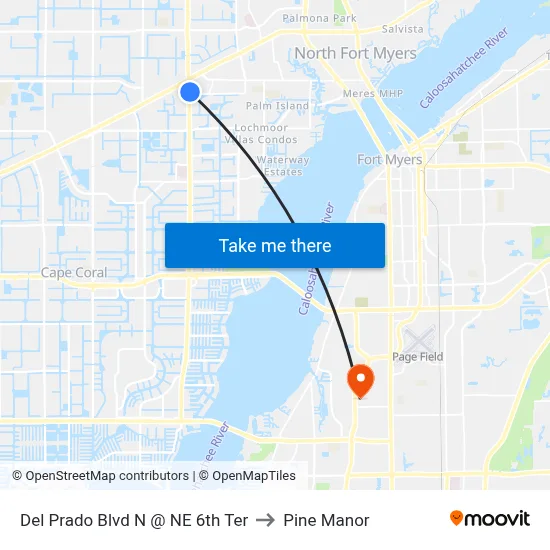 Del Prado Blvd N @ NE 6th Ter to Pine Manor map