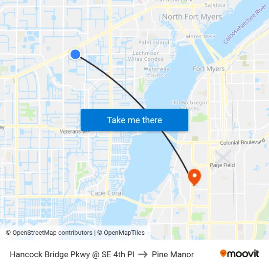 Hancock Bridge Pkwy @ SE 4th Pl to Pine Manor map
