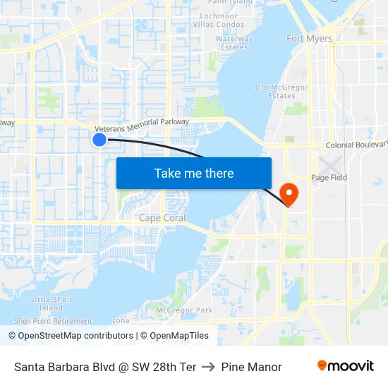 Santa Barbara Blvd @ SW 28th Ter to Pine Manor map