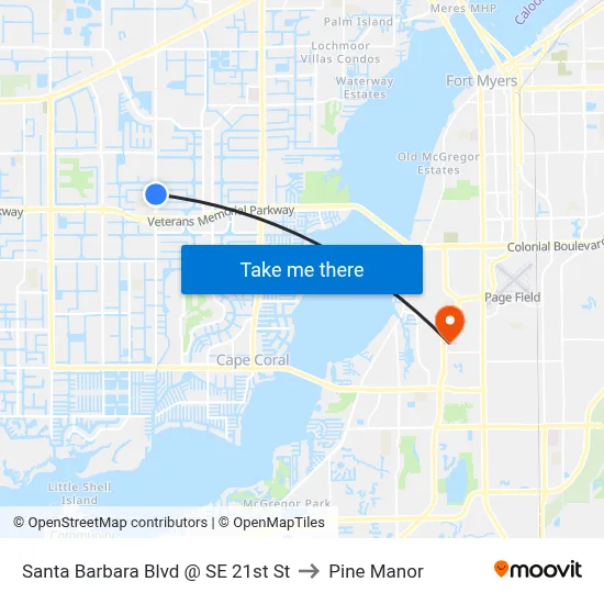 Santa Barbara Blvd @ SE 21st St to Pine Manor map