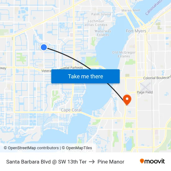 Santa Barbara Blvd @ SW 13th Ter to Pine Manor map