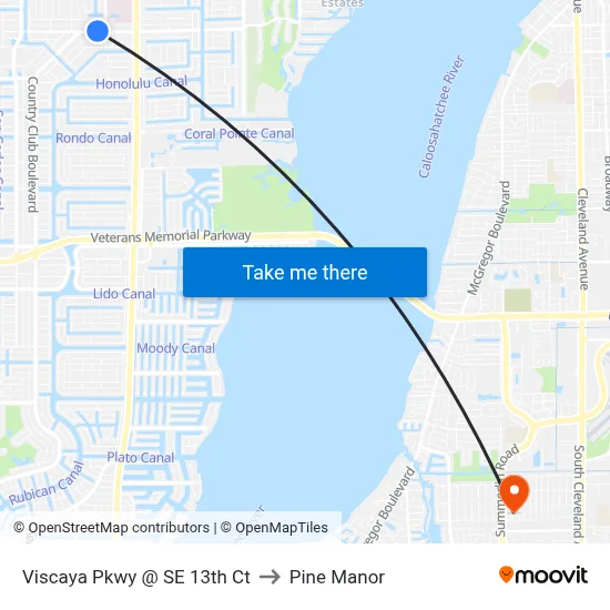 Viscaya Pkwy @ SE 13th Ct to Pine Manor map