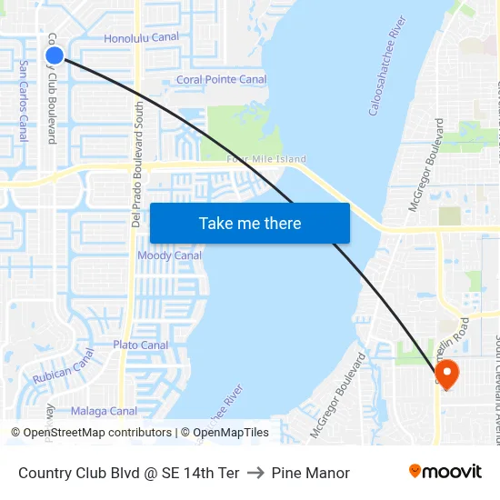 Country Club Blvd @ SE 14th Ter to Pine Manor map