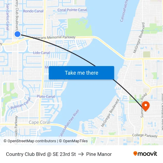 Country Club Blvd @ SE 23rd St to Pine Manor map