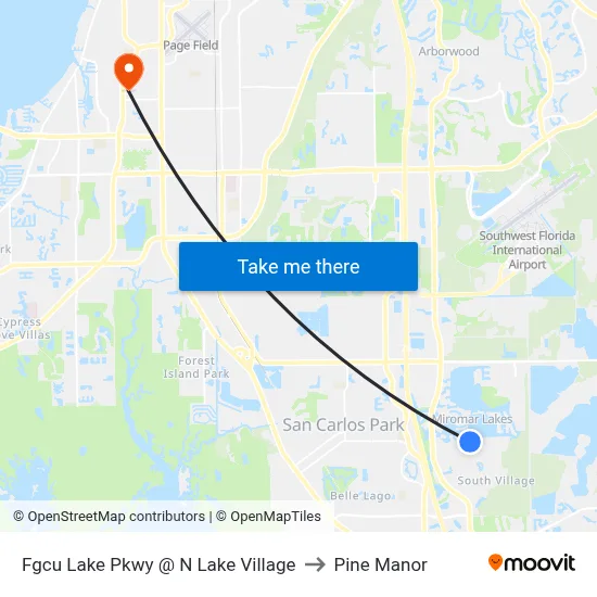 Fgcu Lake Pkwy @ N Lake Village to Pine Manor map