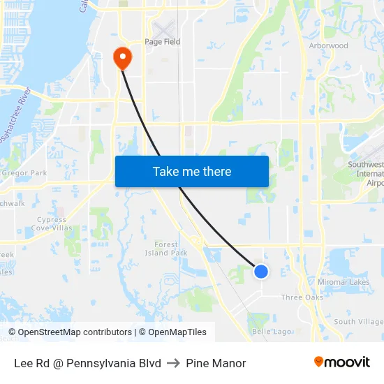 Lee Rd @ Pennsylvania Blvd to Pine Manor map
