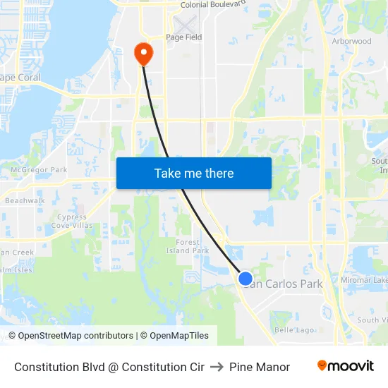 Constitution Blvd @ Constitution Cir to Pine Manor map