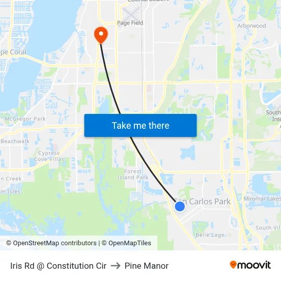 Iris Rd @ Constitution Cir to Pine Manor map