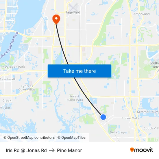 Iris Rd @ Jonas Rd to Pine Manor map