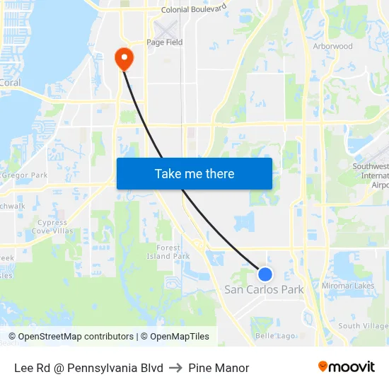 Lee Rd @ Pennsylvania Blvd to Pine Manor map