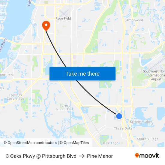 3 Oaks Pkwy @ Pittsburgh Blvd to Pine Manor map