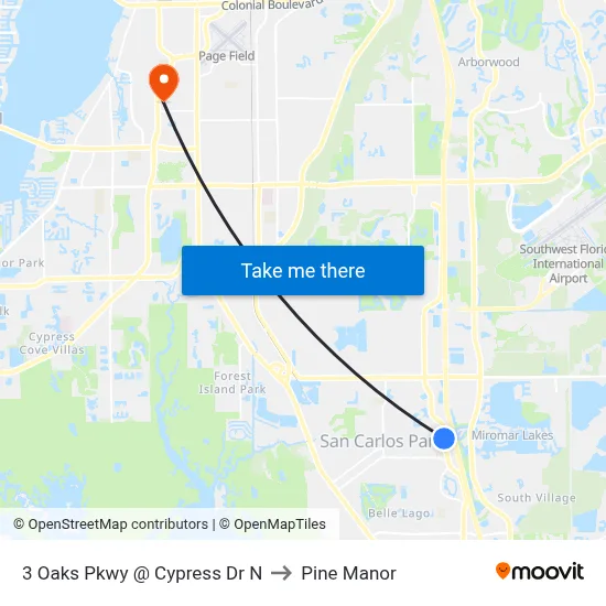 3 Oaks Pkwy @ Cypress Dr N to Pine Manor map