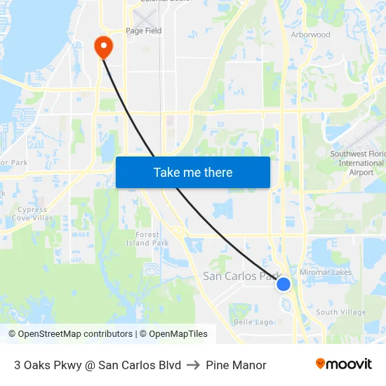3 Oaks Pkwy @ San Carlos Blvd to Pine Manor map