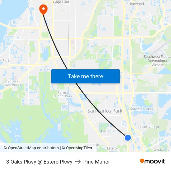 3 Oaks Pkwy @ Estero Pkwy to Pine Manor map