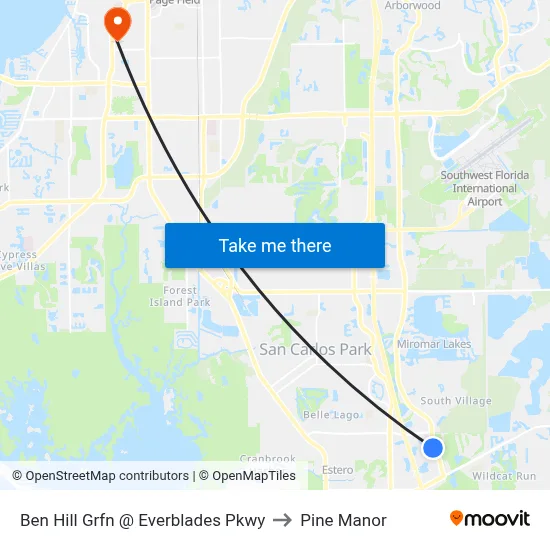Ben Hill Grfn @ Everblades Pkwy to Pine Manor map