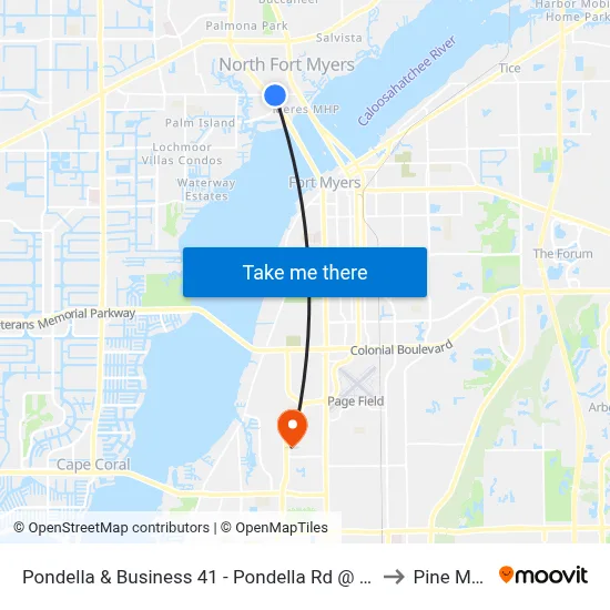 Pondella & Business 41 - Pondella Rd @ Pinecrest St to Pine Manor map