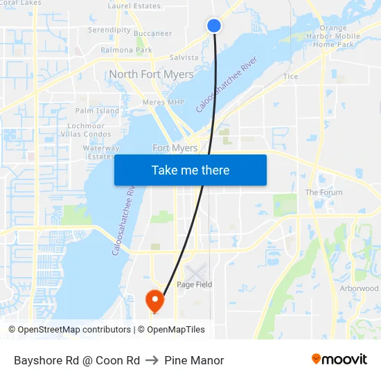 Bayshore Rd @ Coon Rd to Pine Manor map