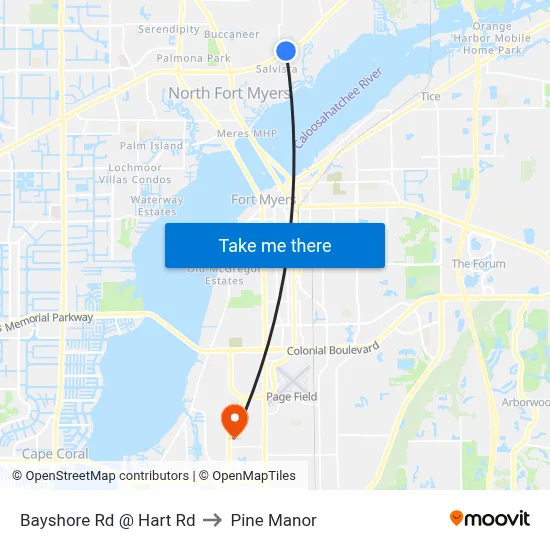 Bayshore Rd @ Hart Rd to Pine Manor map