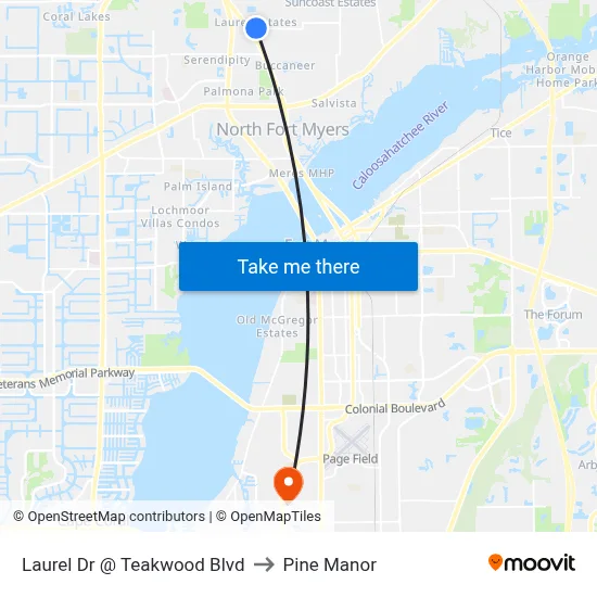 Laurel Dr @ Teakwood Blvd to Pine Manor map