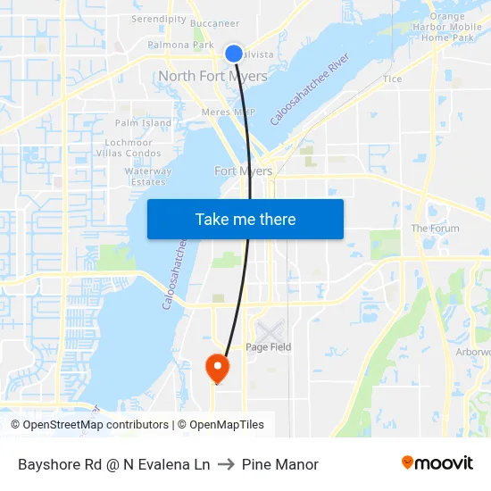 Bayshore Rd @ N Evalena Ln to Pine Manor map