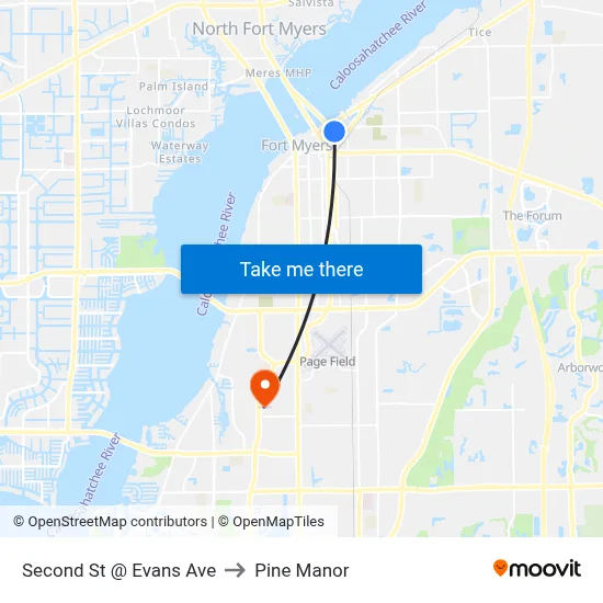 Second St @ Evans Ave to Pine Manor map