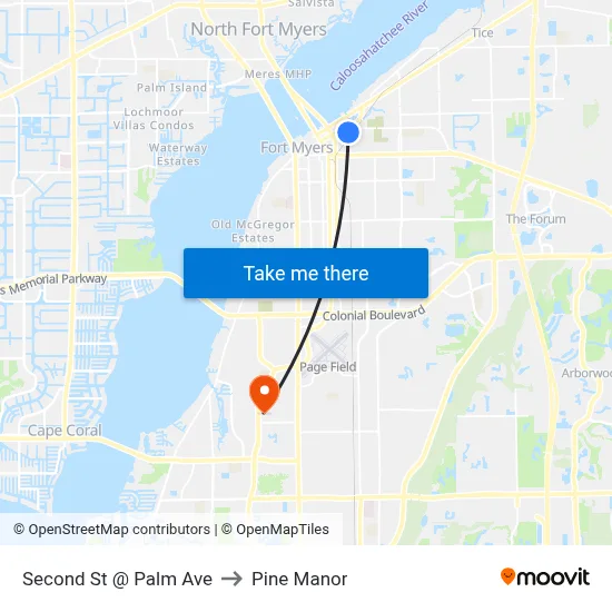 Second St @ Palm Ave to Pine Manor map
