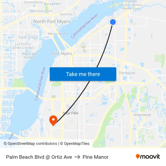 Palm Beach Blvd @ Ortiz Ave to Pine Manor map