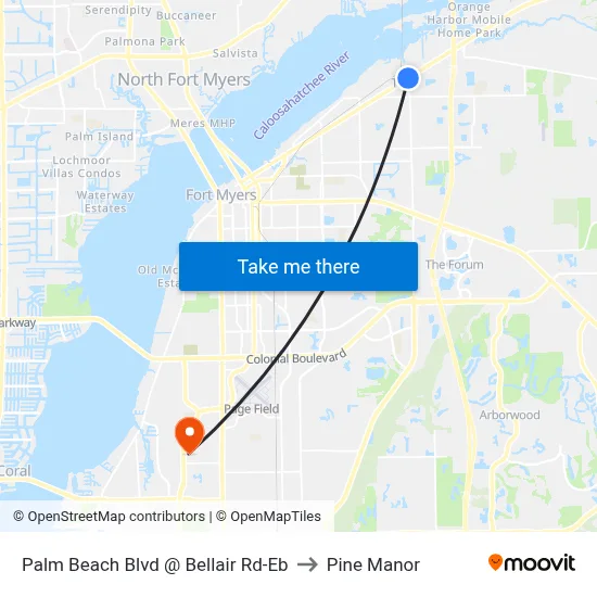 Palm Beach Blvd @ Bellair Rd-Eb to Pine Manor map