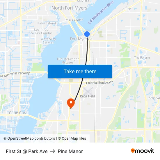 First St @ Park Ave to Pine Manor map