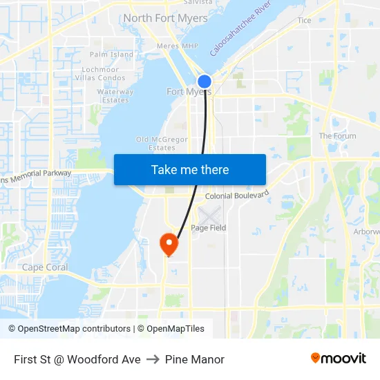 First St @ Woodford Ave to Pine Manor map