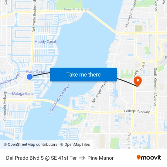 Del Prado Blvd S @ SE 41st Ter to Pine Manor map