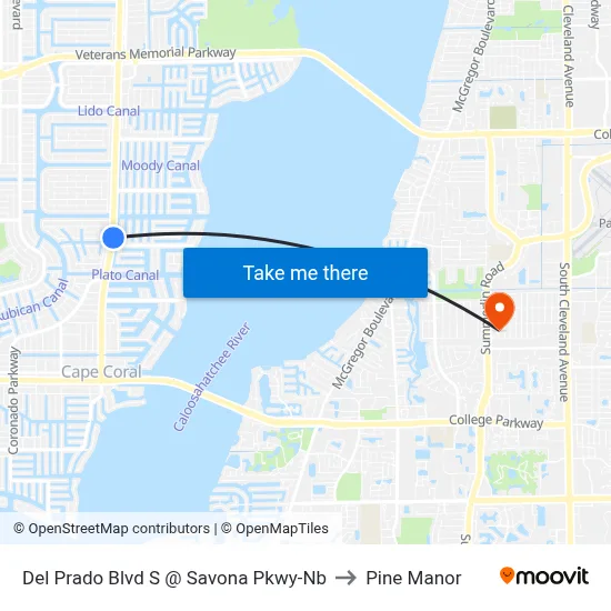 Del Prado Blvd S @ Savona Pkwy-Nb to Pine Manor map