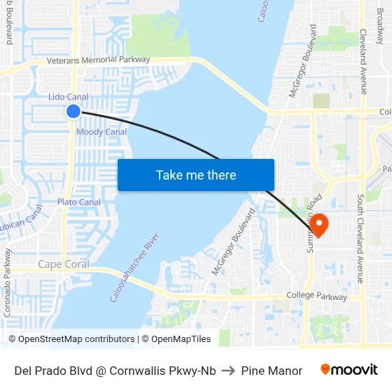 Del Prado Blvd @ Cornwallis Pkwy-Nb to Pine Manor map