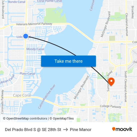 Del Prado Blvd S @ SE 28th St to Pine Manor map