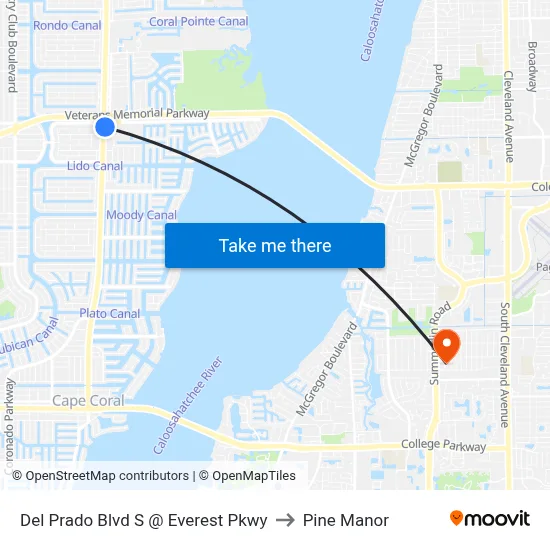 Del Prado Blvd S @ Everest Pkwy to Pine Manor map