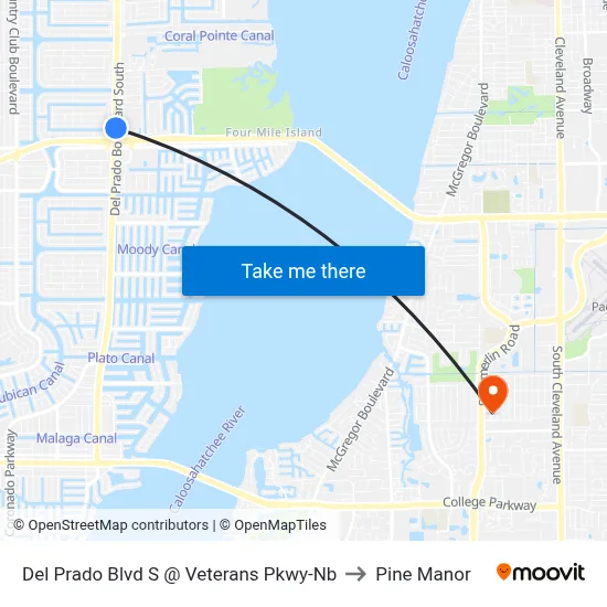 Del Prado Blvd S @ Veterans Pkwy-Nb to Pine Manor map