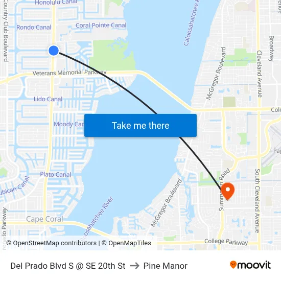 Del Prado Blvd S @ SE 20th St to Pine Manor map