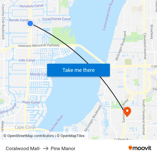 Coralwood Mall- to Pine Manor map