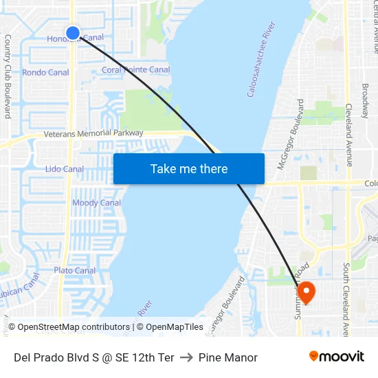 Del Prado Blvd S @ SE 12th Ter to Pine Manor map
