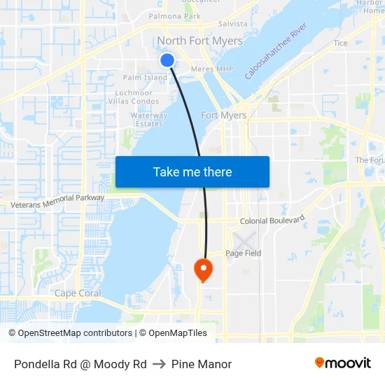 Pondella Rd @ Moody Rd to Pine Manor map