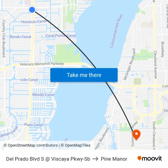 Del Prado Blvd S @ Viscaya Pkwy-Sb to Pine Manor map