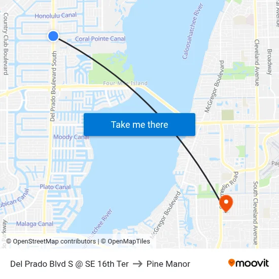 Del Prado Blvd S @ SE 16th Ter to Pine Manor map