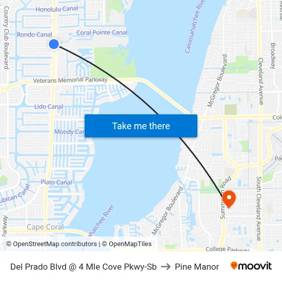 Del Prado Blvd @ 4 Mle Cove Pkwy-Sb to Pine Manor map