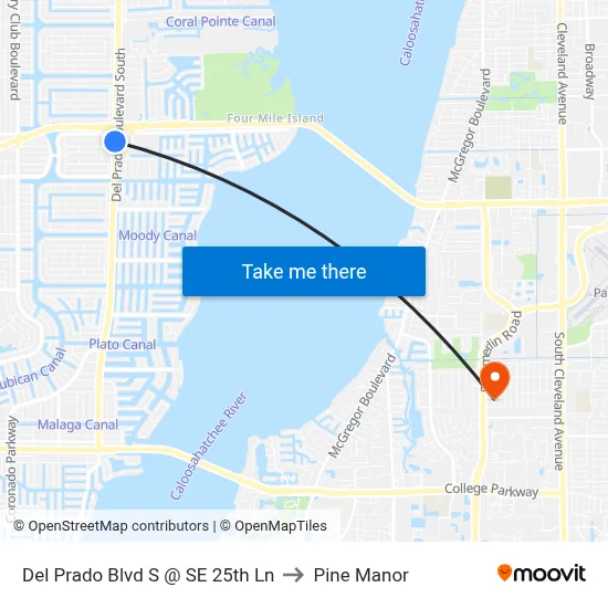 Del Prado Blvd S @ SE 25th Ln to Pine Manor map