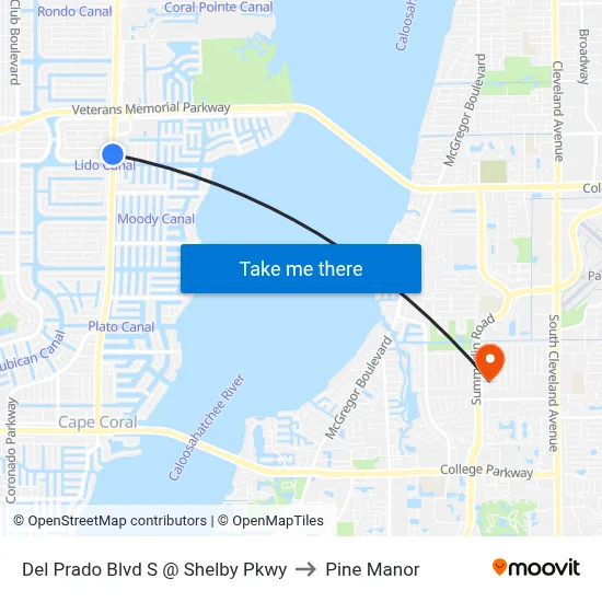 Del Prado Blvd S @ Shelby Pkwy to Pine Manor map