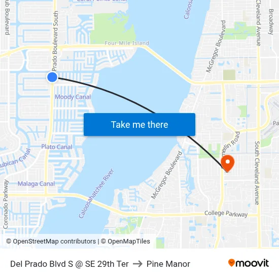 Del Prado Blvd S @ SE 29th Ter to Pine Manor map