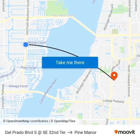 Del Prado Blvd S @ SE 32nd Ter to Pine Manor map
